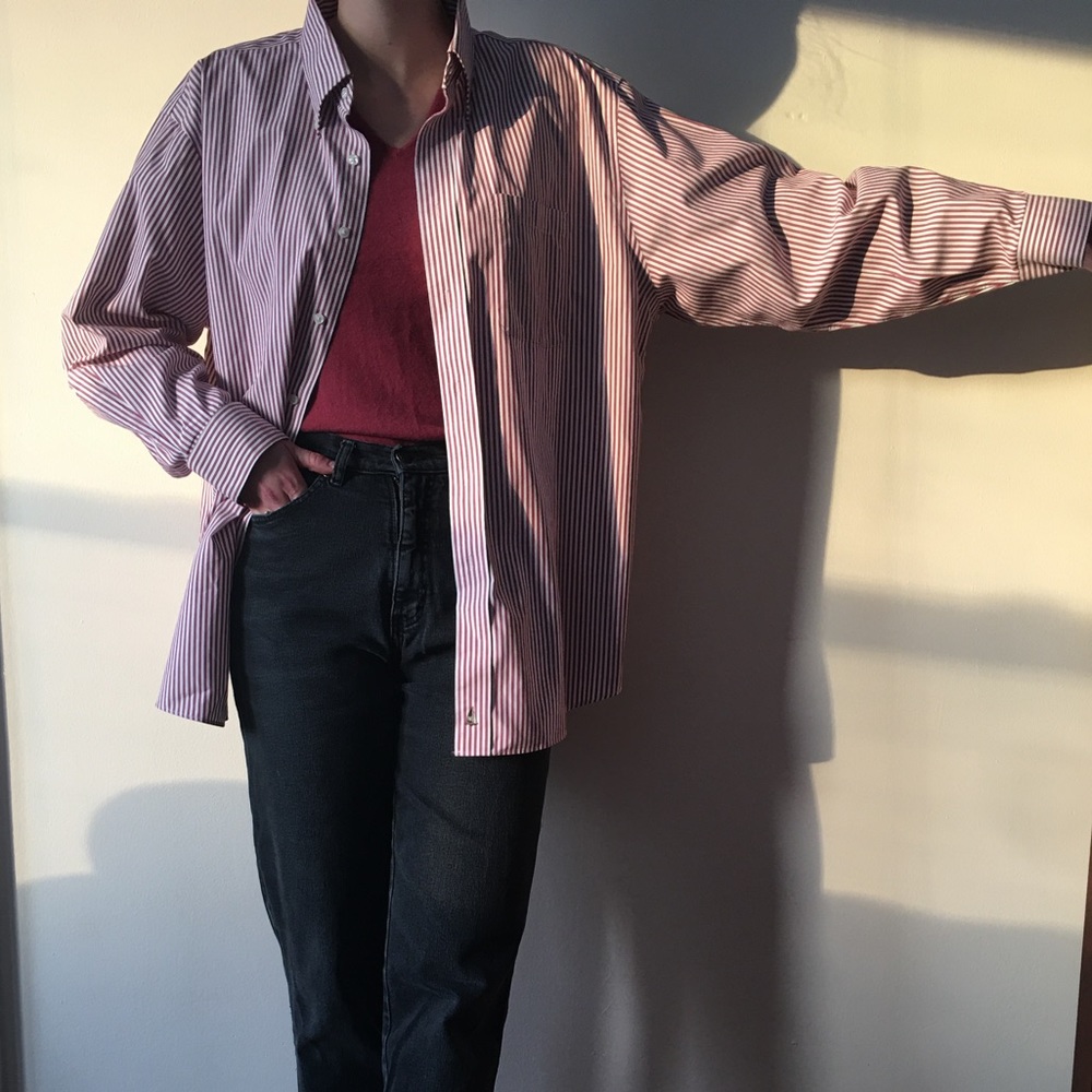 Nordstrom Burgundy/Maroon Striped Dress Shirt